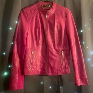 Black Rivet Size Small Leather Jacket ~ Fuchsia, Pink ~